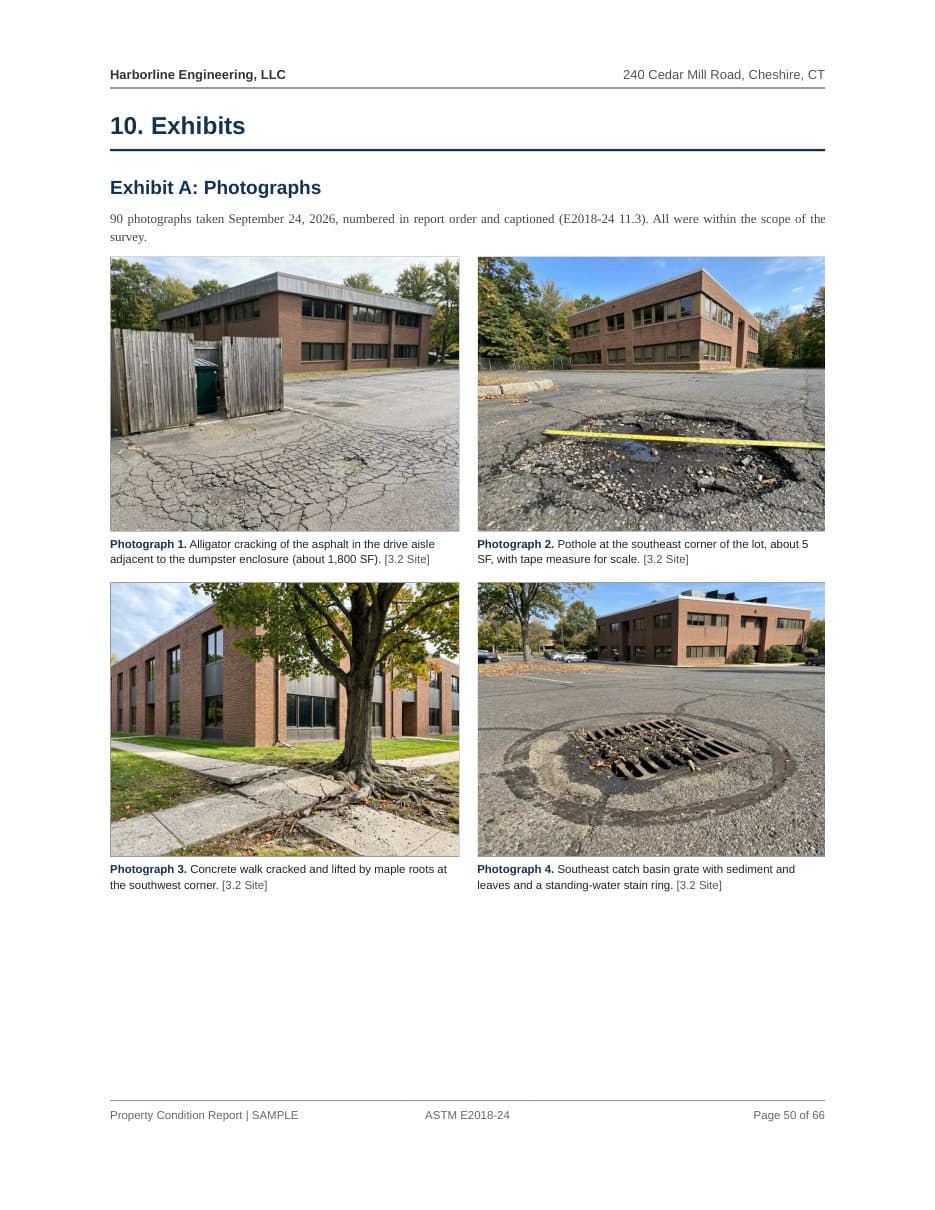 Photograph exhibit page from the sample report
